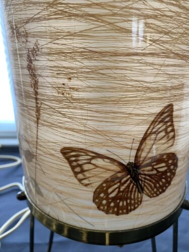 Mid Century Modern Cylinder Table Lamp Fiberglass Shade Butterfly MCM 15” - Picture 3 of 11