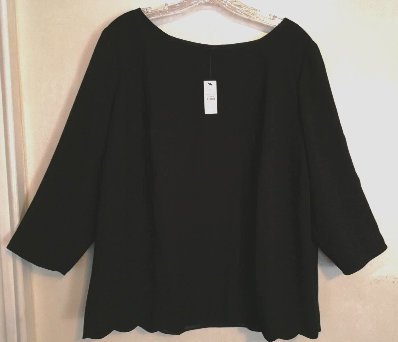 Talbots Womens Blouse X Plus Black Pullover Shirt Top 3/4 Sleeve Office Career