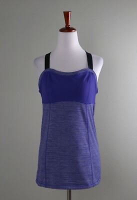 LULULEMON Athletica Blue Stretch Striped Athletic Tank Top Size 8