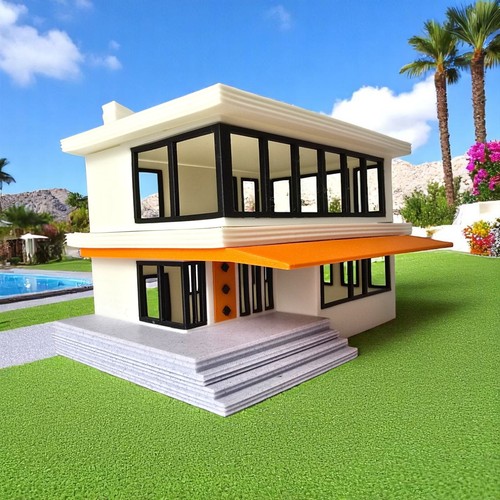 Miniature Palm Springs Mid Century Modern House The Palmetto Pad 1:87 HO Scale - Picture 2 of 18