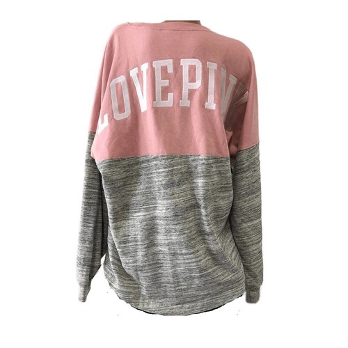 Victoria's Secret Pink Varsity Crew Oversized Pullover Sweatshirt Pink/Gray Marl - Bild 1 von 4