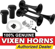 LOUD TRIPLE TRUMPET TRAIN AIR HORN SYSTEM KIT CAR/TRUCK 12V BLACK VXH2411DB
