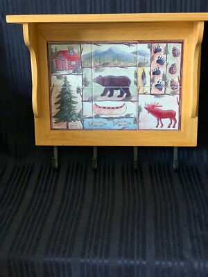 Ceramic Tile Mural Mug Wall Mug Rack Donna Jensen Wild Life Cabin Lodge Art Bear