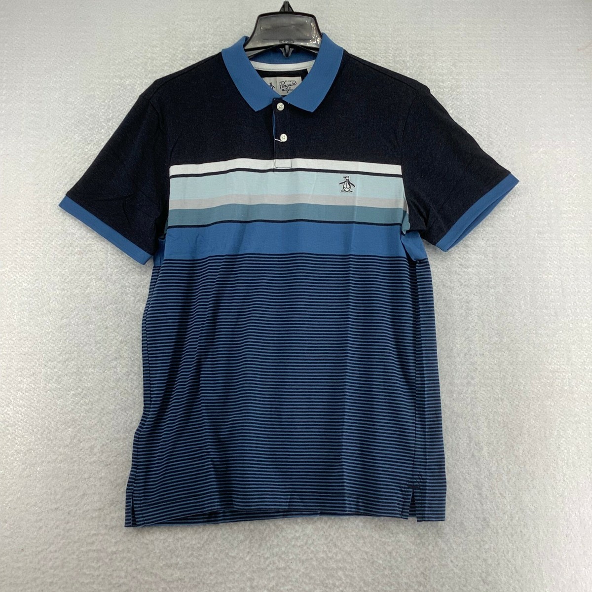 Original Penguin By MunsingWear Mens Striped Dark Sapphire Polo T