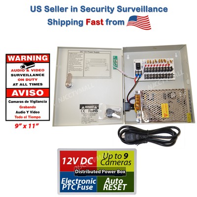 8 Channel 9 Port 12V DC Power Distributed Supply Box for CCTV Security Camera