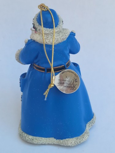 Thomas Kinkade Blue Heirloom Christmas Night Visit Santa Ornament with Tags - Picture 2 of 2