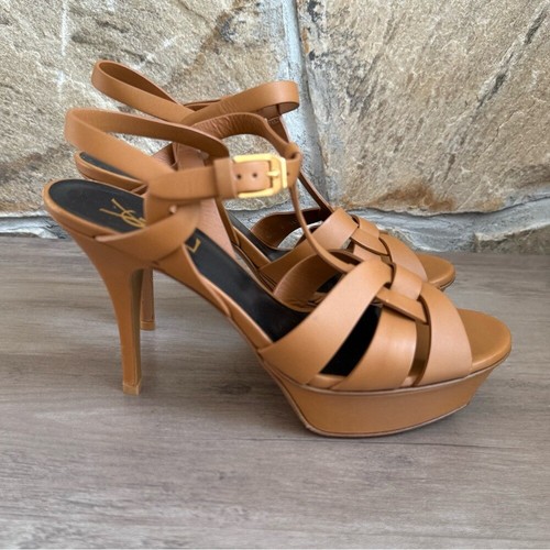 Saint Laurent Tan Tribute Platform Sandal Heel EU 37 US 7 - Picture 5 of 10