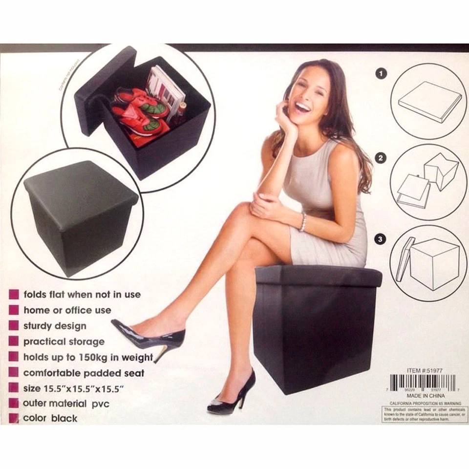 Home Office Portable Storage Ottoman Box Seat Footstool Footrest Brown NEW - Image 2 of 4