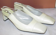 VERO CUDIO LEATHER SANDRO VICARI PUMPS CREAM BLOCK TOE BLOCK HEEL SIZE 38.5 8.5