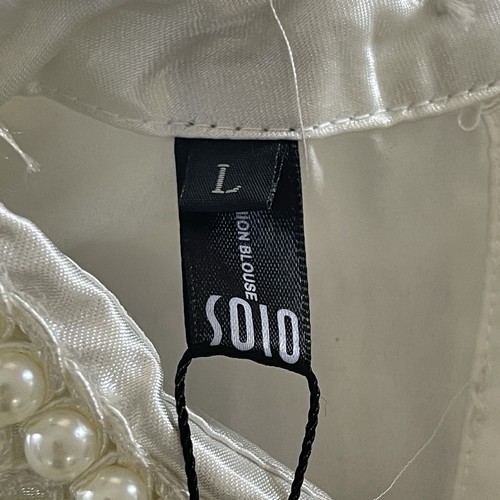 NWT Solo Style Womens Blouse Ivory Sz L Neck Pearl Long Sleeve Pullover - 第 6/16 張圖片