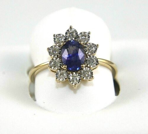 Natural Oval Blue Sapphire & Diamond Halo Solitaire Ring 14k Yellow Gold 1.40Ct - 第 1/7 張圖片