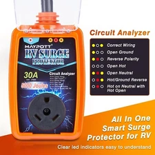 Maypott 30 Amp RV Surge Protector, Full Circuit Analysis, Waterproof Cover, and
