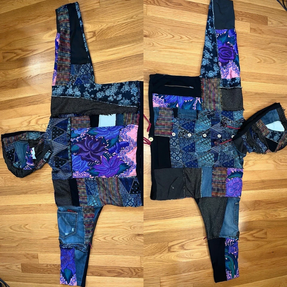 Sudadera con Capucha Reciclada Edgy Tela Retazos Deshilachada Apocalíptica XS-XL Foto 3 de 4