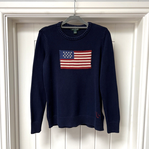 Lauren Ralph Lauren Jumper Women's Medium Blue Vintage Knit Cotton Pullover USA