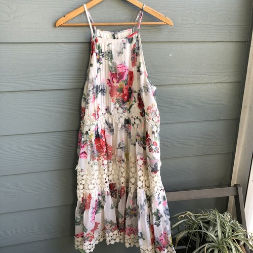 Anthropologie Ranna Gill Kalila Floral Crochet Trim Swing Dress Shift Boho Large - Picture 2 of 11