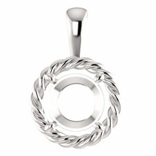 Sterling Silver Round Cut Solitaire Pendant Setting - Rope Style Pendant Mountin