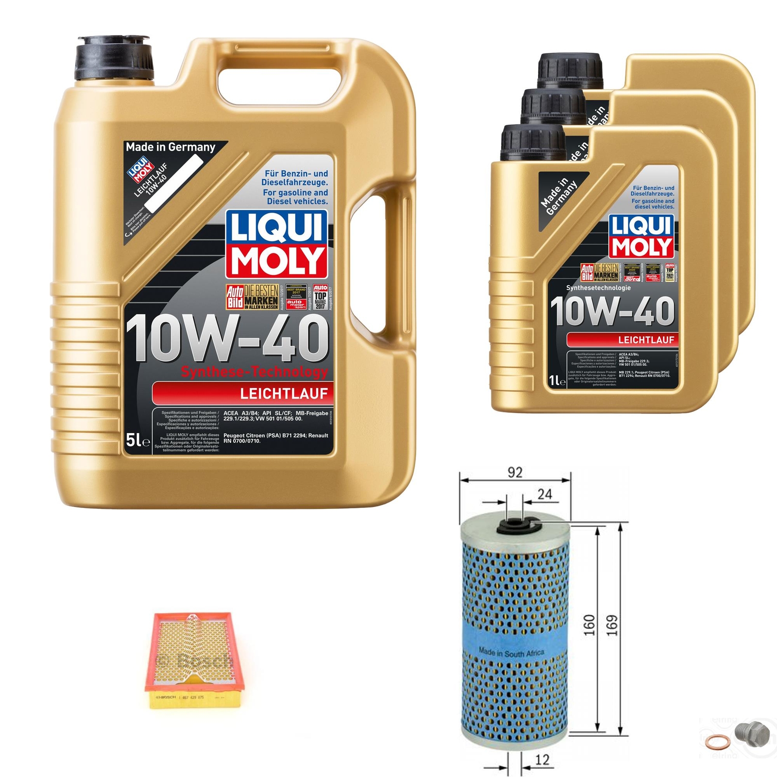BOSCH Inspektionspaket 8L Liqui Moly Leichtlauf 10W-40 für Mercedes 190 D 2.0