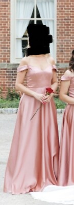 David's Bridal Off-the-Shoulder Satin A-Line Dress in Desert Coral, Size 6  | eBay