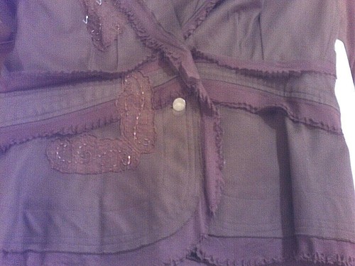 BISOU BISOU tattered & embellished Chocolate Twill Jacket Blazer sz 14 BOHO - Picture 6 of 12