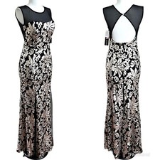 NEW Betsy Adam Sequin Evening Gown Sz 4 Glam Maxi Dress Evening Party Wedding