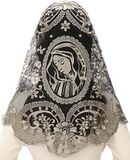 Spanish Catholic Lace Veil - Virgin Mary Embroidery Church Mantilla Chapel Ma...