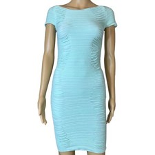 Bodycon Dress Medium M Mint-Green Boat Neck Ruched Short Sleeves Stretch