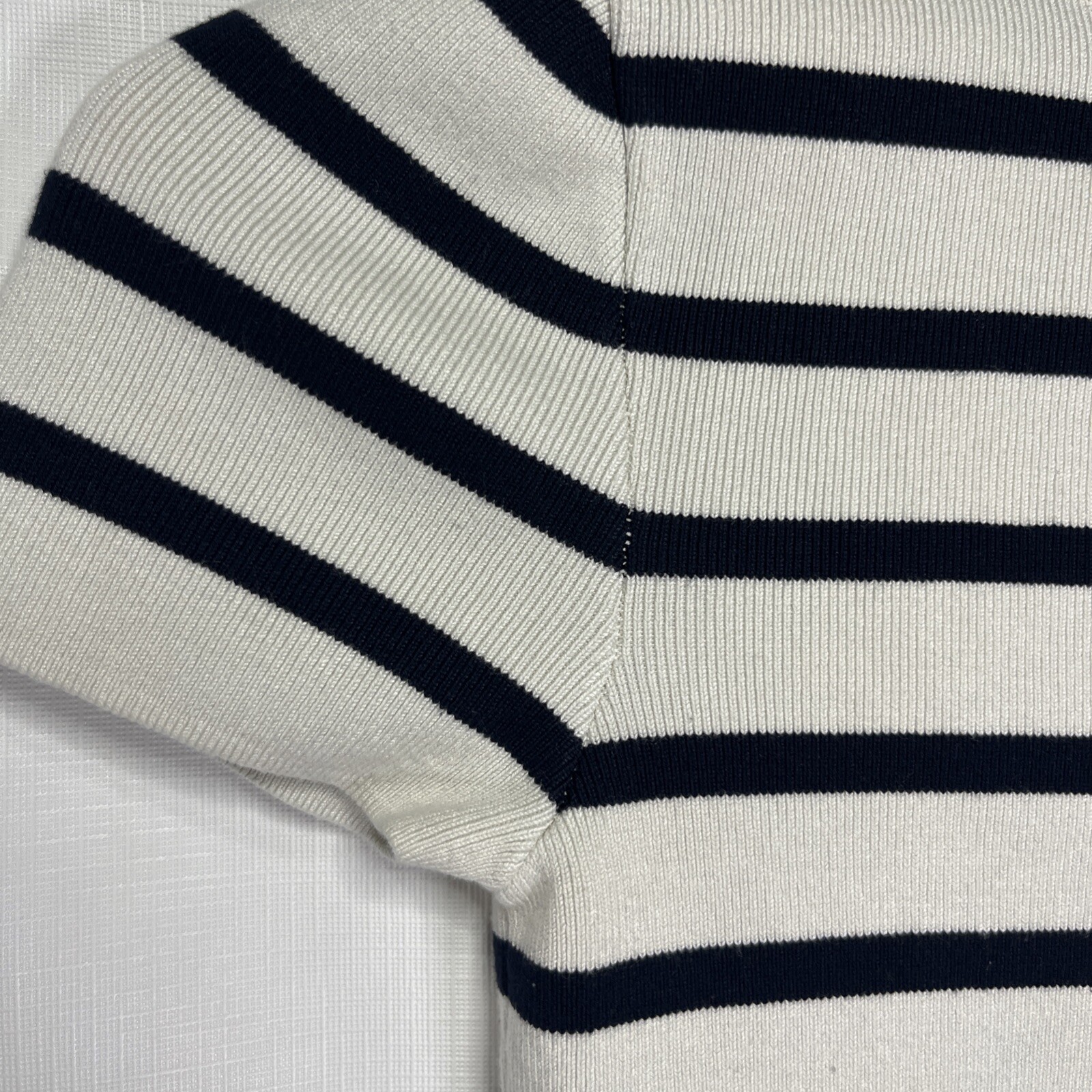 Zara Striped Basic Cropped Knit Top Medium Crew N… - image 3