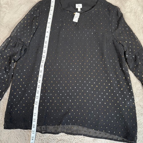 Dressbarn Blouse Sheer Metallic Dot Long Sleeve Top Black Party L - Picture 3 of 7