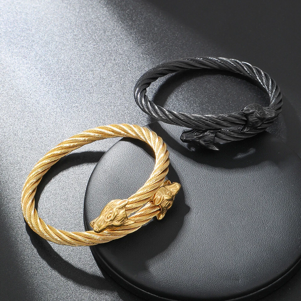 Luxury Gold Walf Head Bangles Set Hip Hop Jewelry Arrow Crown Bracelets for Men - Image 3 of 4