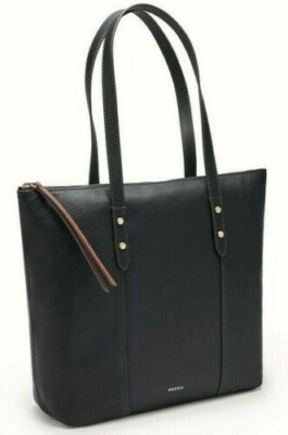 Fossil Jenna Black Leather NS Tote SHB2487001 Shoulder Bag NWT $198 Retail