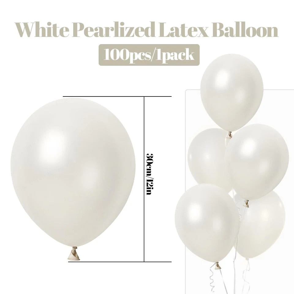 100 Blanc Ballon Nacré Ballon Baudruche Blanc Helium Latex 30cm pour MariageN... - Photo 2/4
