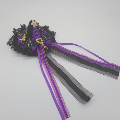 Gothic Lolita Halloween Hat Hair Clip Purple Lace Gold Stars - Picture 9 of 11