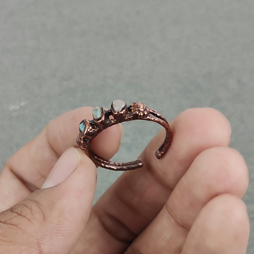 Memorial Day Sale Ethiopian Opal Gemstone Electroformed Stackable Ring Copper - Video 1 of 1