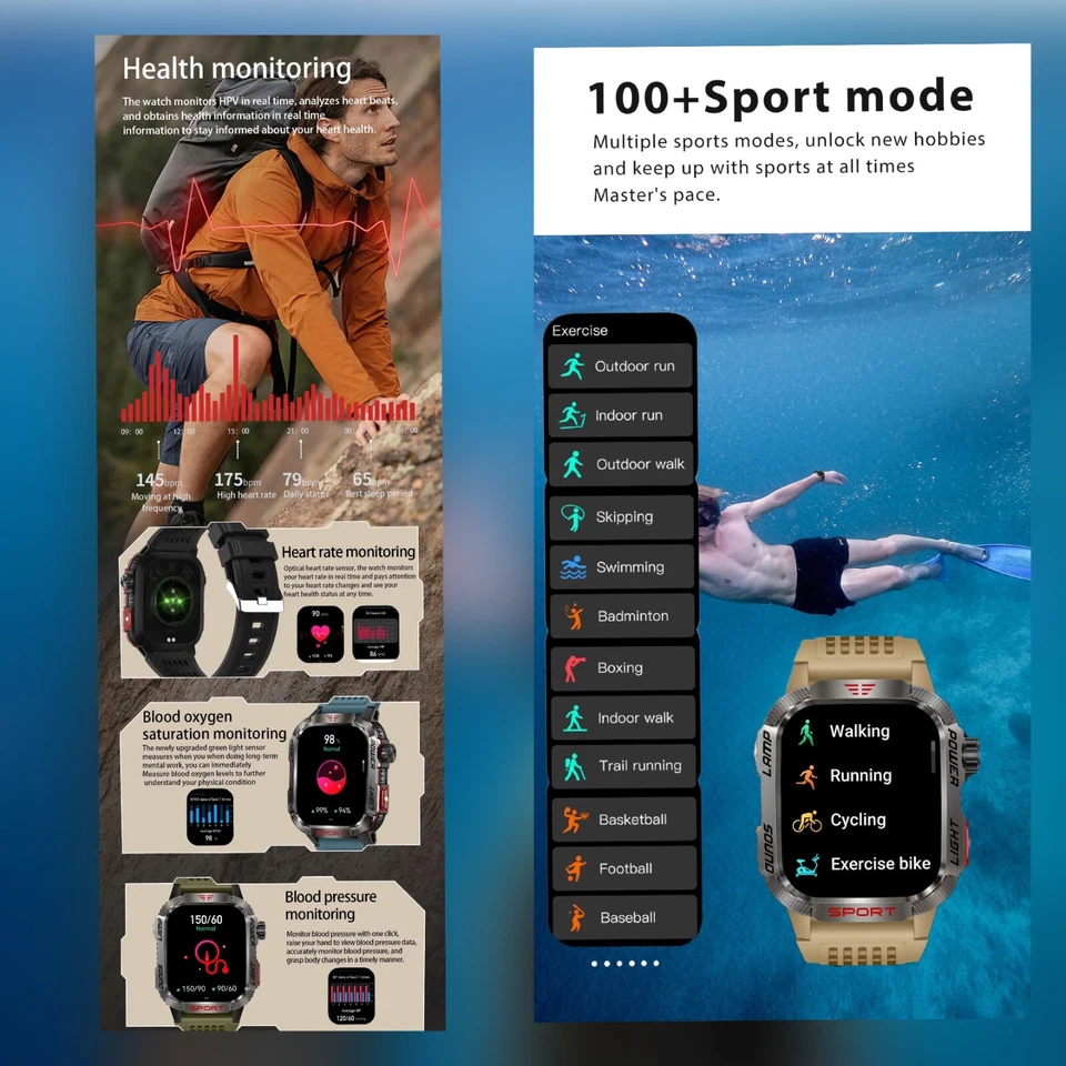 🔥Military Smart Watch for Men(Call Receive/Dial)Rugged Tactical Fitness Tracker - Image 4 of 4