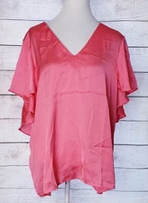Ruby Ribbon Women's Lightweight Flutter Sleeve V-Neck Top Shirt Blouse Pink L