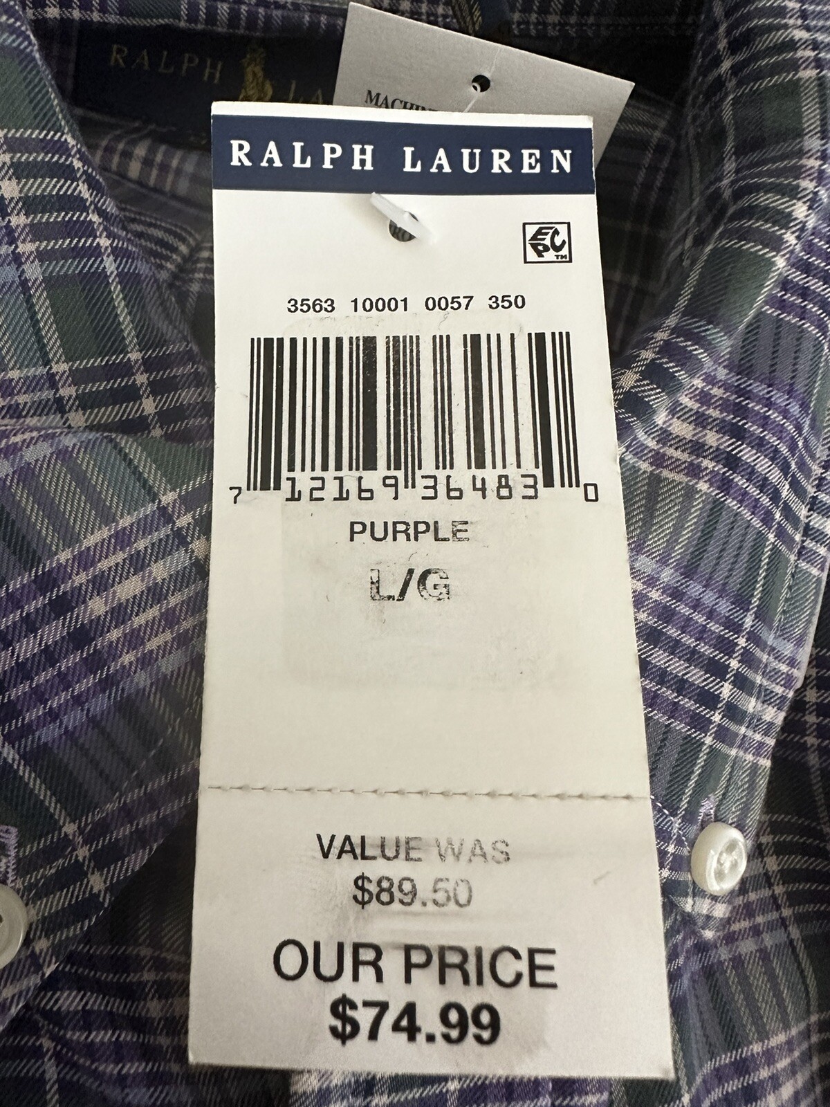 Ralph Lauren Button Down Plaid Shirt Mens Large Classic Fit Purple