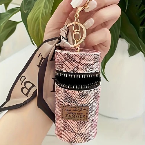 Mini Portamonete Rotondo 3 in 1 con Portachiavi Impermeabile, Durevole, Elegante Rosa
