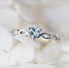 March Birthstone. Size 7. Zircon Jewelry Ring Ladies Copper Valentine Heart Ring