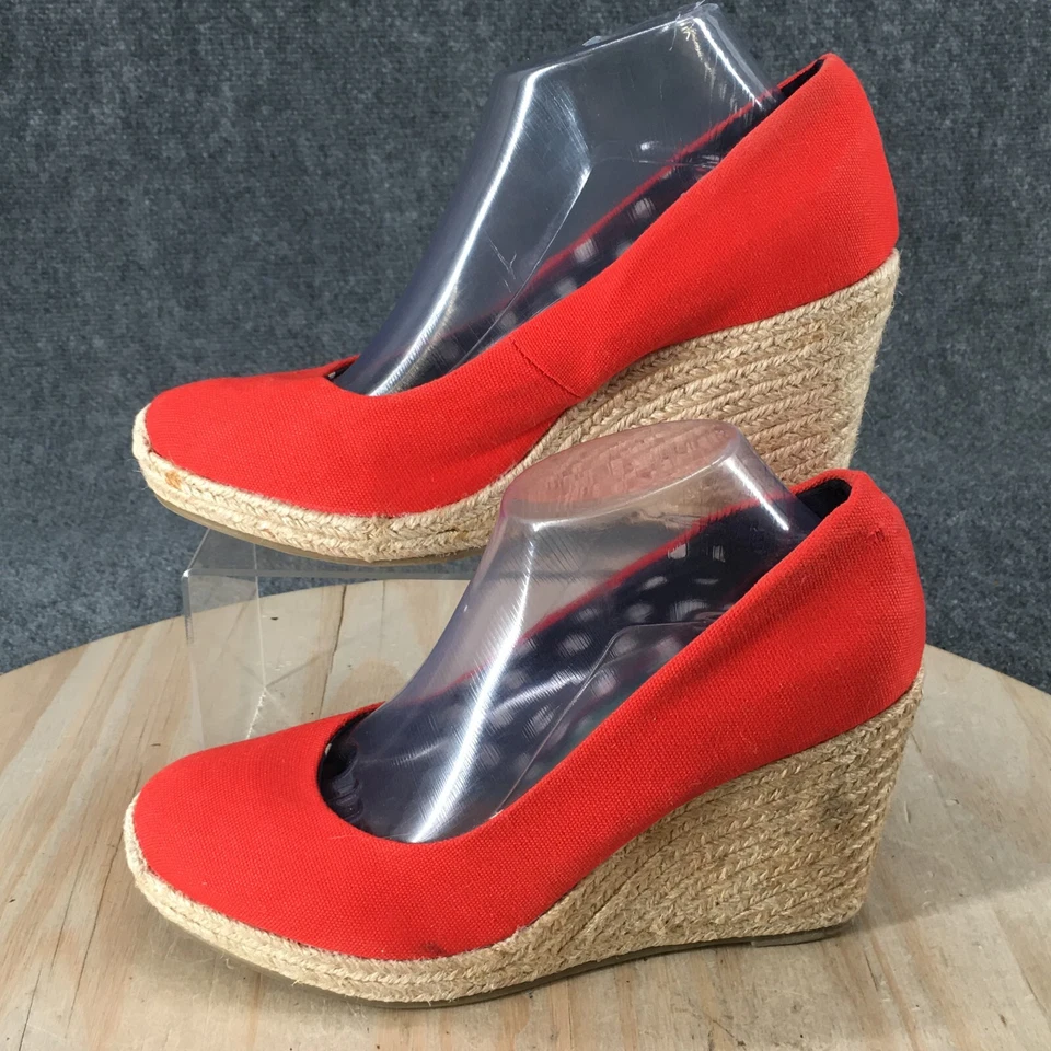 Merona Heels Womens 10 Espadrille Platform Wedge Pump Slip On Red Fabric Casual - Image 2 of 4