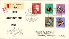 SWITZERLAND B217-21 REGISTERED OFFICIAL FDC Dec 1, 1952  "PRO JUVENTUTE 1952"