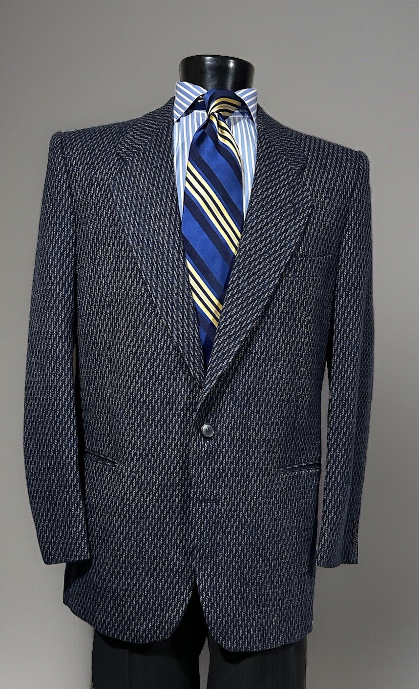 Cappotto sportivo uomo vintage Yves Saint Laurent lana blu notte 44 R