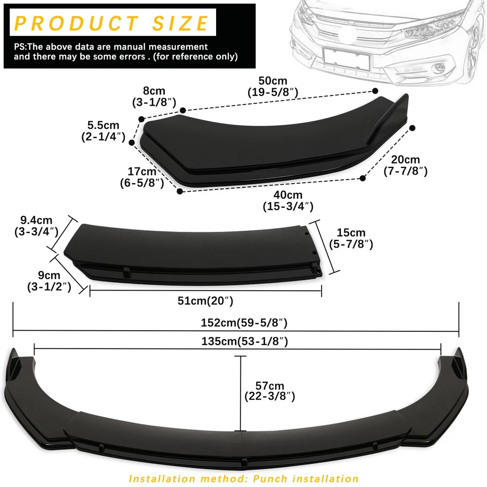 Parachoques delantero negro brillante divisor de labios + varillas de puntal para Dodge Ram 1500 Sport Foto 2 de 4