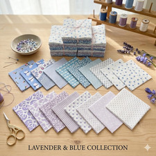 150pcs Lavender Blue Pre cut charm pack 5" squares 100 cotton fabric 23