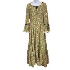 70s Unbranded Prairie Maxi Dress Cottagecore Boho Victorian Floral Bonnet
