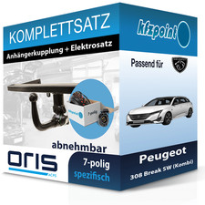 Für Peugeot 308 Break SW 14- ORIS Anhängerkupplung abnehmbar + 7polig E-Satz neu
