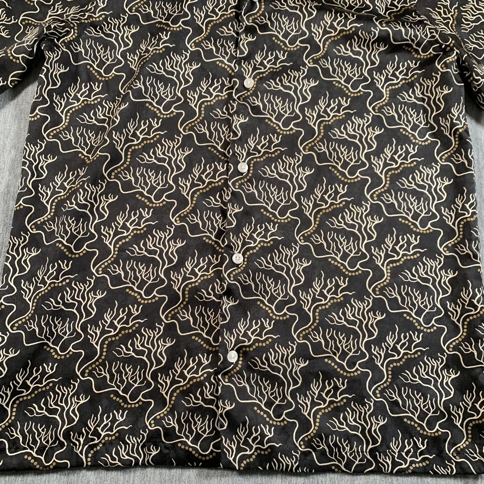 Zara Shirt Mens Small Black Tan Regular Fit Abstract Coral Print Short Sleeve - Image 3 of 4