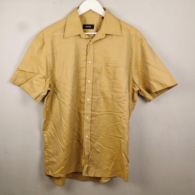 HUGO BOSS Hemd Herren 15,5'' 40 beige langarm Baumwolle leicht Vintage