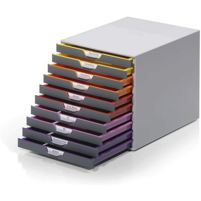 Durable 761027 A4 Schubladenbox Varicolor 10 Fächer mit Etiketten