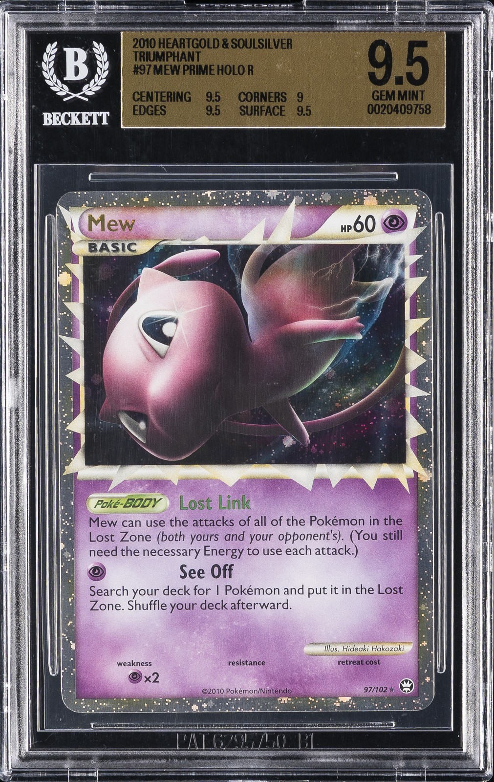 2010 POKEMON HEARTGOLD & SOULSILVER TRIUMPHANT PRIME HOLO #97 MEW BGS 9.5
