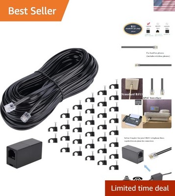 Versatile 100FT RJ11 Telephone Extension Cord for Reliable Signal Transmission